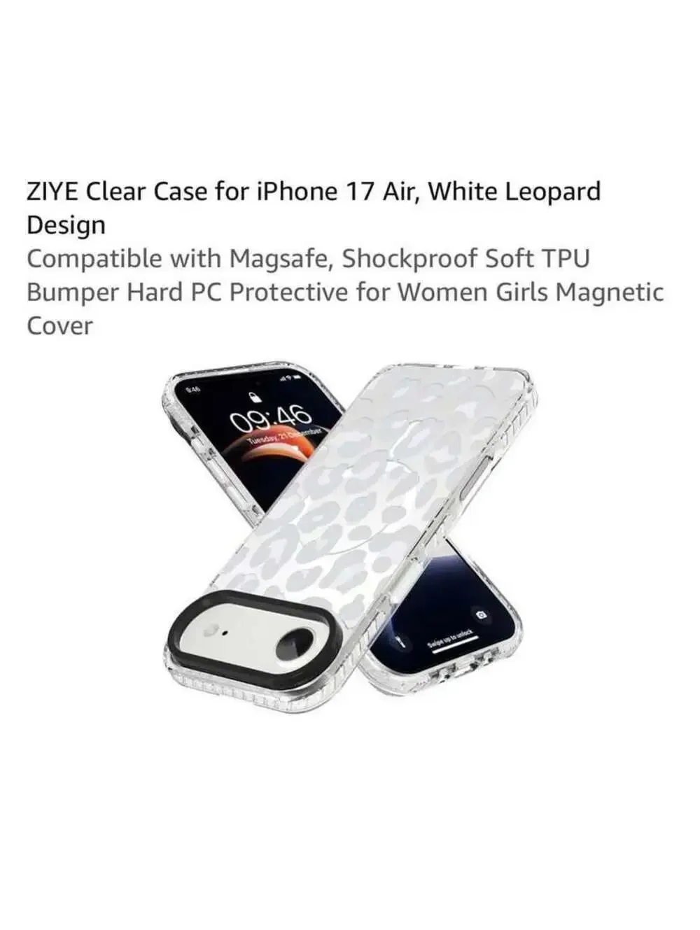 Clear Case for iPhone 17 Air, White Leopard Design